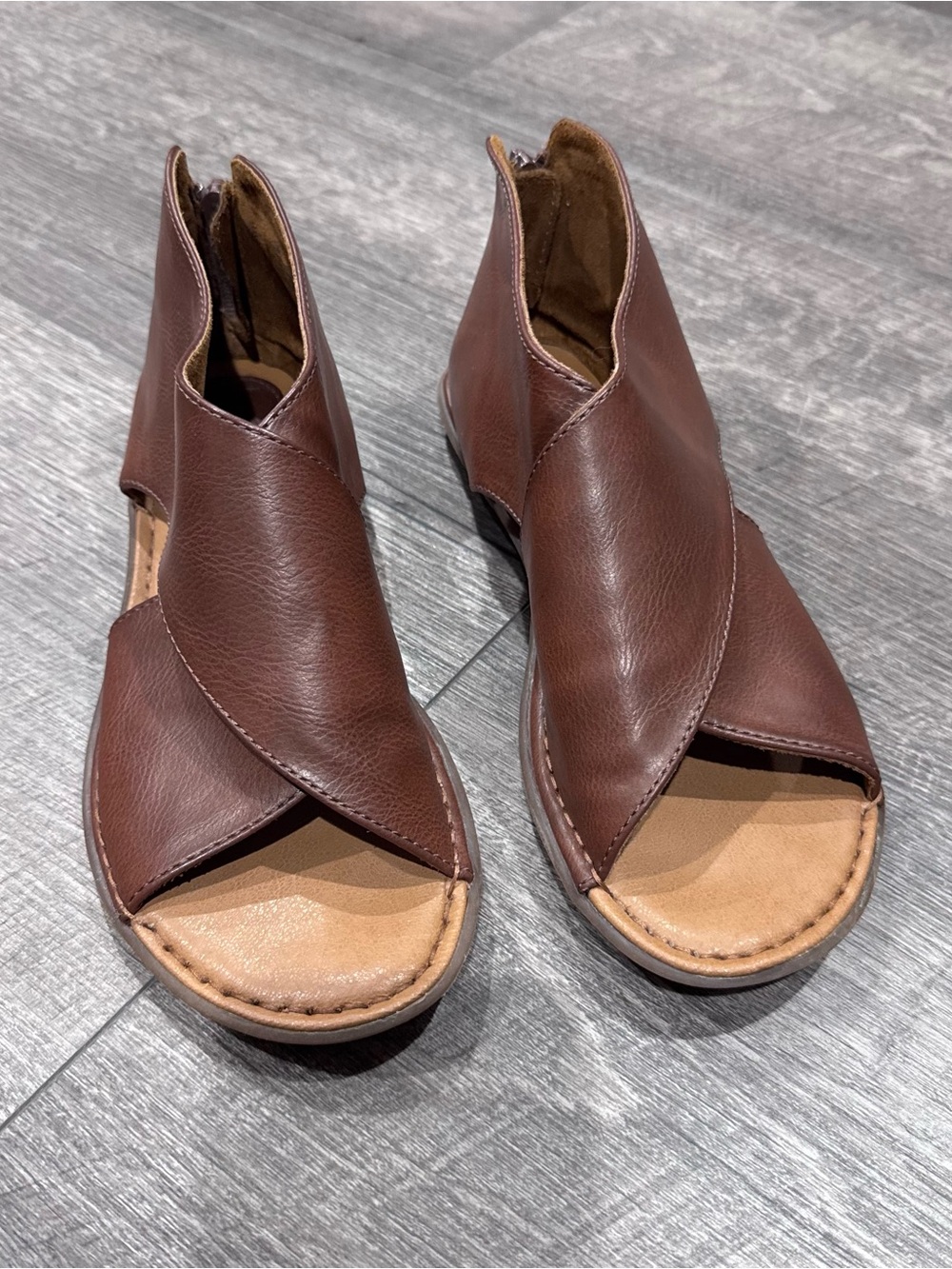 Women’s BOC Open-Toe Leather Sandals - Brown zip back 7M - Picture 2 of 7